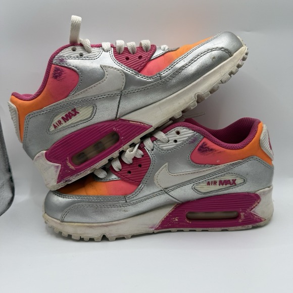 Nike Other - Nike Air Max 90 Pink Orange Silver Athletic Running Shoes Sneakers Youth Size 4